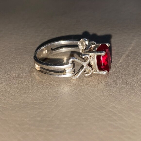 Red Ruby Gemstone Ring 3 carat Sterling Silver Oval Size 925 Lab Synthetic 38mm - Picture 8 of 14
